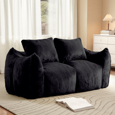 75.2" W Compression Bean Bag Sofa Loveseat Faux Fur Boneless Large Two-Seat Lounger Couch, No Assembly Required