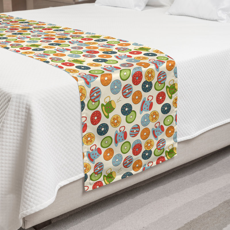 King Multicolor Satin Food Print Bed Runner Set
