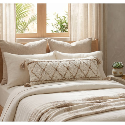 Coastal Geometric Motif Tasseled Woven Cotton Blend Decorative Throw Pillow Cover