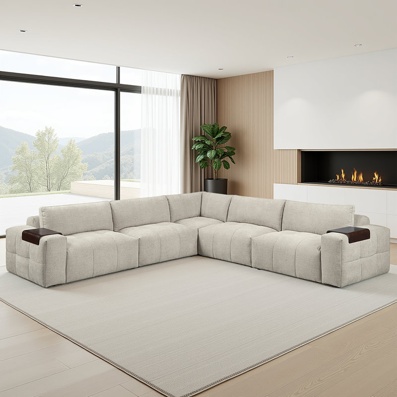 Canapé modulaire 5 pièces Turrella, Tissu texturé taupe
