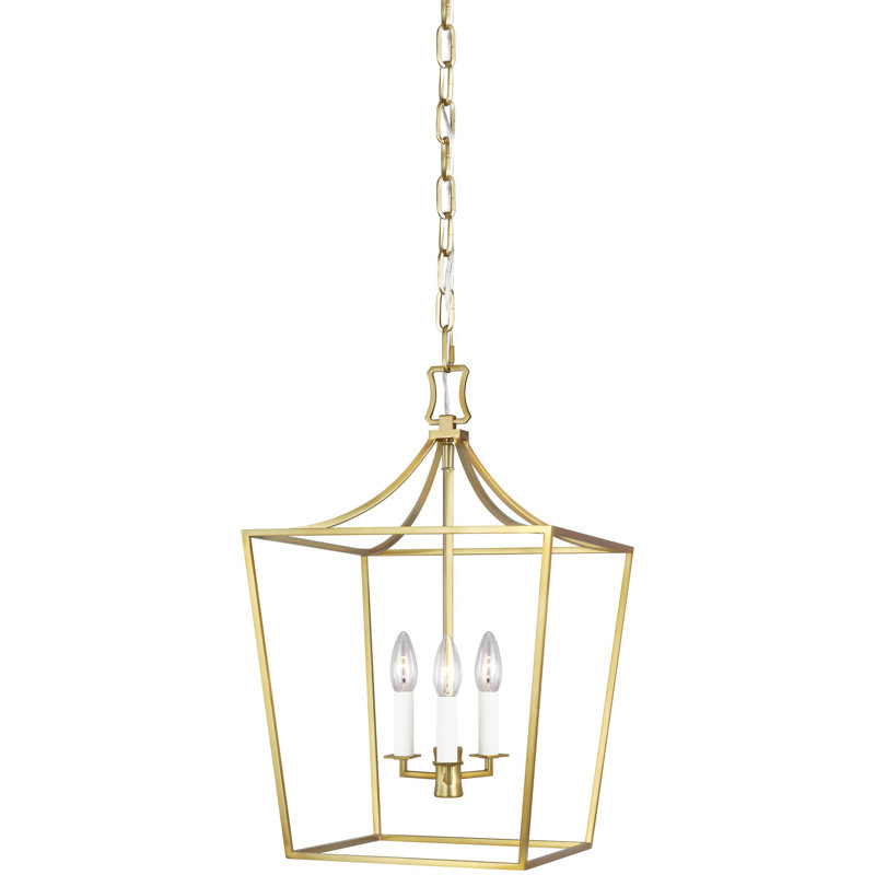 Meztli 3 - Light Dimmable Lantern Geometric Chandelier, Burnished Brass