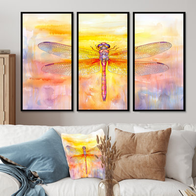 Libellule au coucher du soleil I - ensemble de reproductions d'art mural libellule