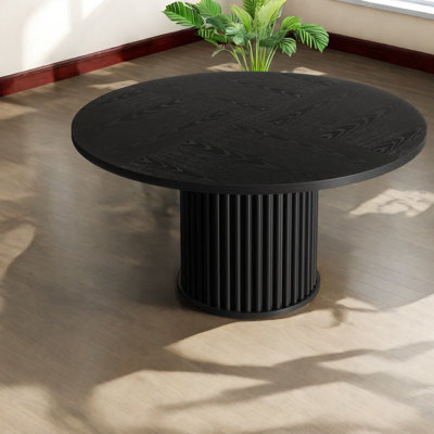 Durable Wood Dining Table, Modern Black Round For Kitchen
