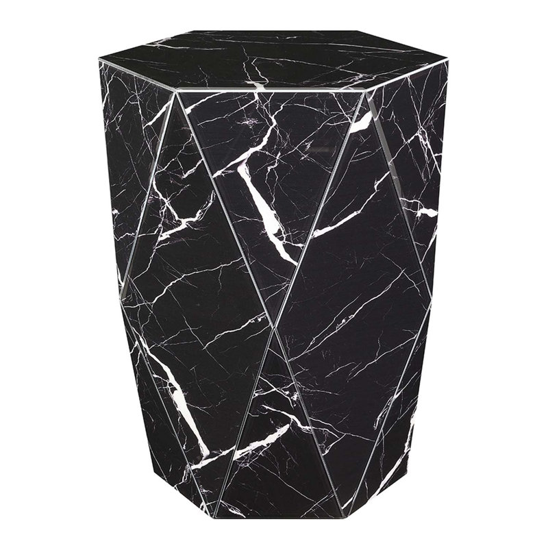 Table de bout hexagonale, faux marbre et noir