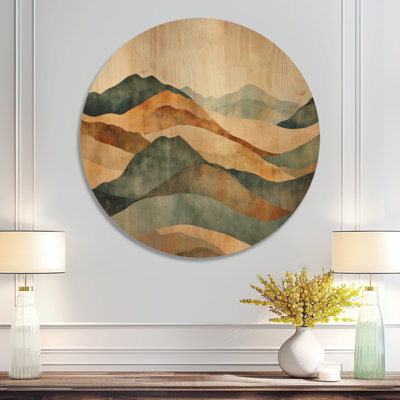 «Geometric Earth Horizon I», reproduction d'art murale en bois abstrait jaune