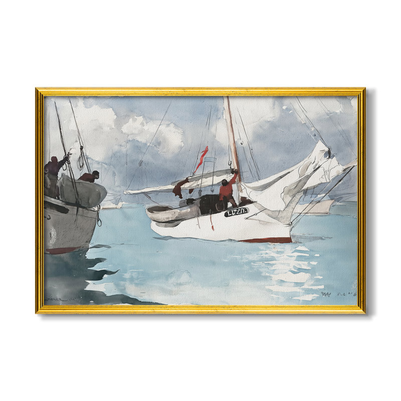 Pêche, bateaux, Key West, 1903 - Winslow Homer - toile sur mesure encadrée, 24x34 INNER SIZE, Framed Canvas
