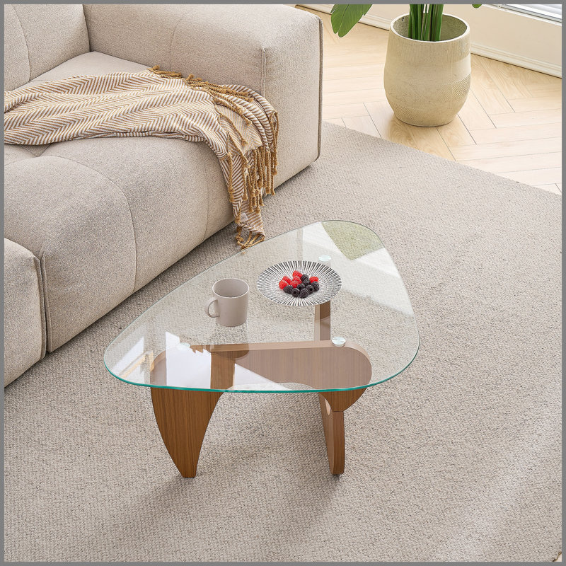 Table basse de style campagnard Mid-Century, 15.74" H x 43.3" W x 29.52" D, Clear / Brown