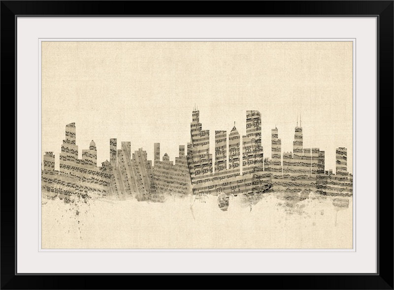 «Francy Chicago Illinois Skyline Partition Cityscape» par Michael Tompsett, impression, H 24 po x l 32 po x P 1 po