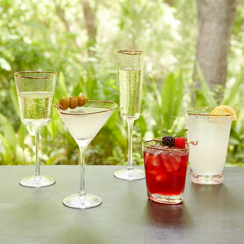 Hammered Champagne Glass-Clear w/Gold Rim