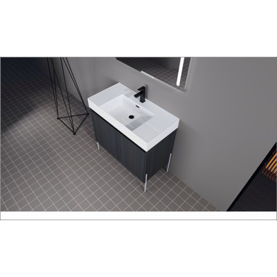 36" Freestanding Bathroom Vanity with Resin Sink, Storage Cabinet with Soft Closed Doors (KD-Package)