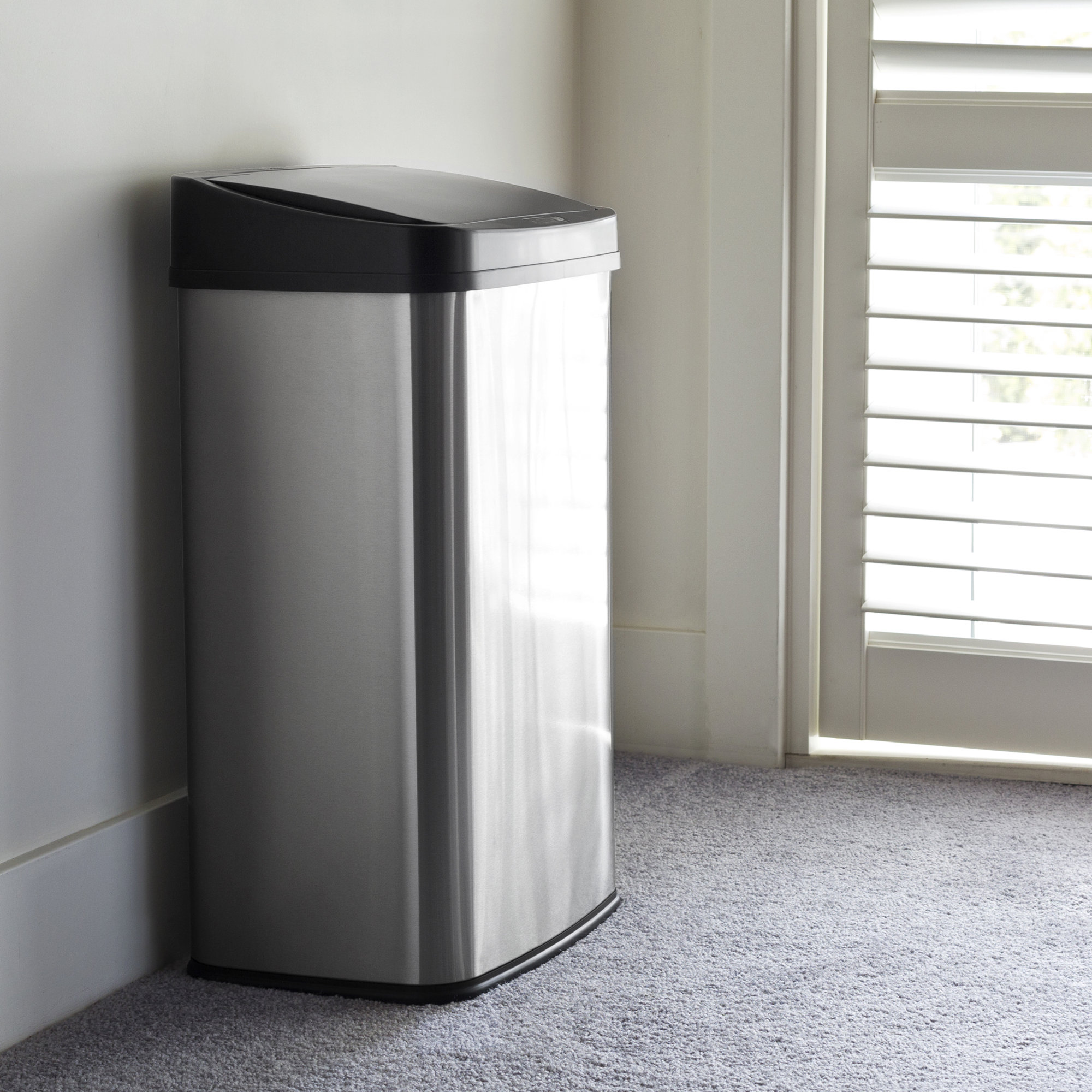 Nine Stars 13.2 Gallon Stainless Steel Motion Sensor Trash Can, Black
