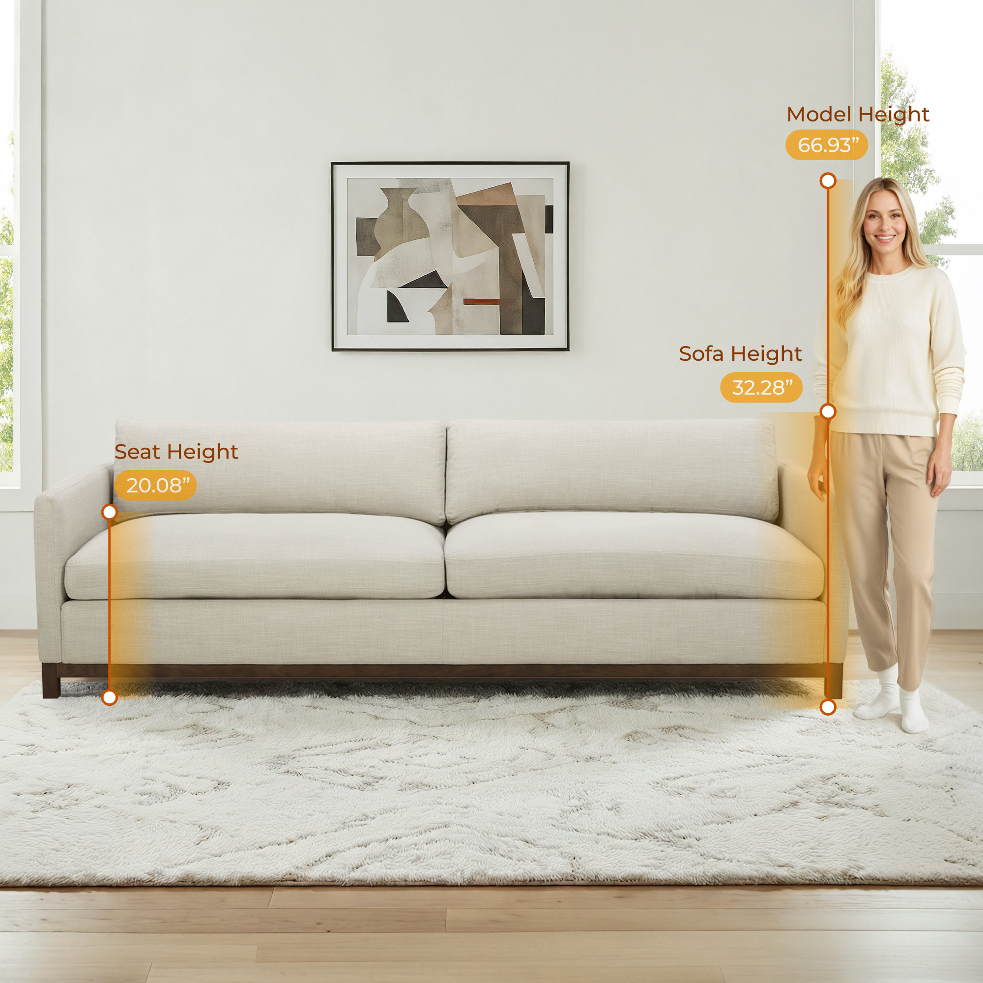 Liz 85" Upholstered Sofa, Flannigan Cotton Tweed, 32.28"H x 101.97"W x 39.37"D, Dark Brown