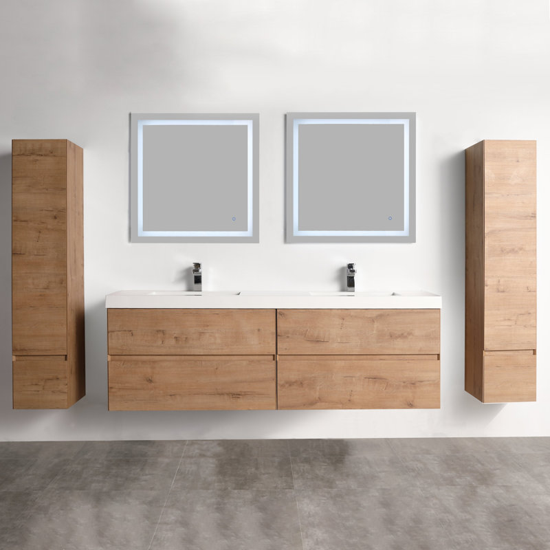 72 Inch Floating Double Bathroom Vanity with Sink – Wall-Mounted Modern Wood Cabinet with Acrylic Top & Soft-Close Drawers for Contemporary Bathrooms