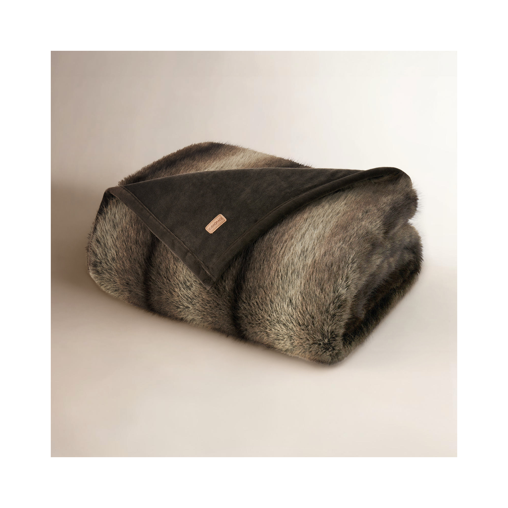 Luxe Faux Fur Throw Blanket, Ombré Sable Brown Ombre/Striped, Throw