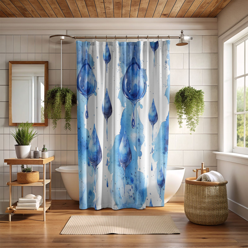 Blue Showers - Rideau de douche Premium, H 74 po x l 71 po