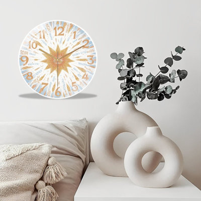 Horloge murale 12 po en verre trempé silencieux, «Sunburst with Swirling Text», horloge silencieuse sans pile, à piles (piles AA non incluses), décoration artistique pour la maison