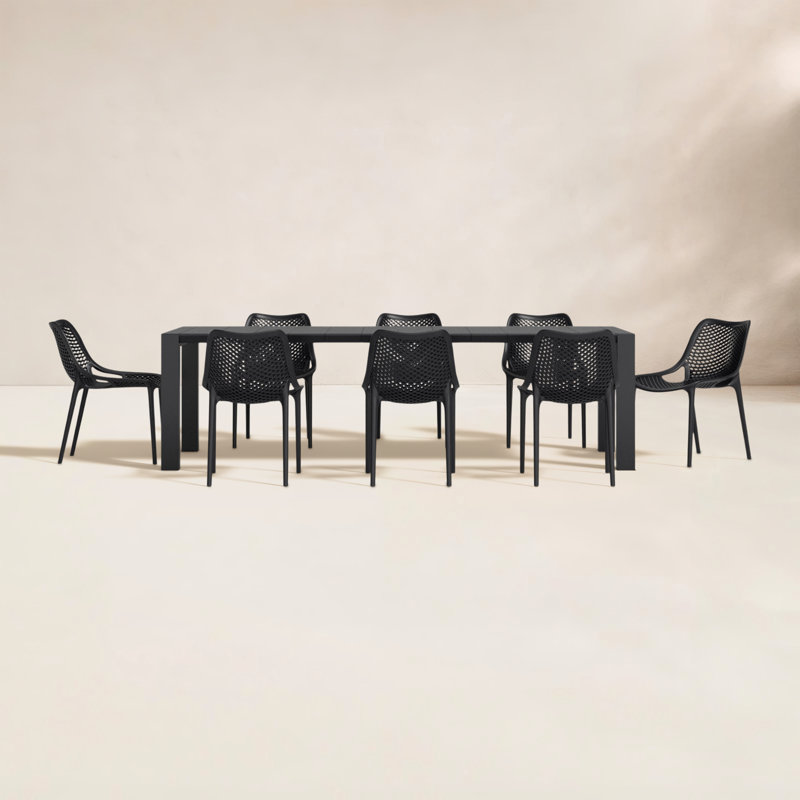 Farrah 102"-118" W 8-Person Rectangular Extendable Dining Set, Black