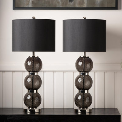 Boneau 71cm Table Lamp with Glass Base For Bedroom Furniture, Bedside Buffet Lamp with Linen Shade