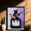 Black Framed Vintage The black cat playing on TV Art Retro Style Framed Prints-1735724586