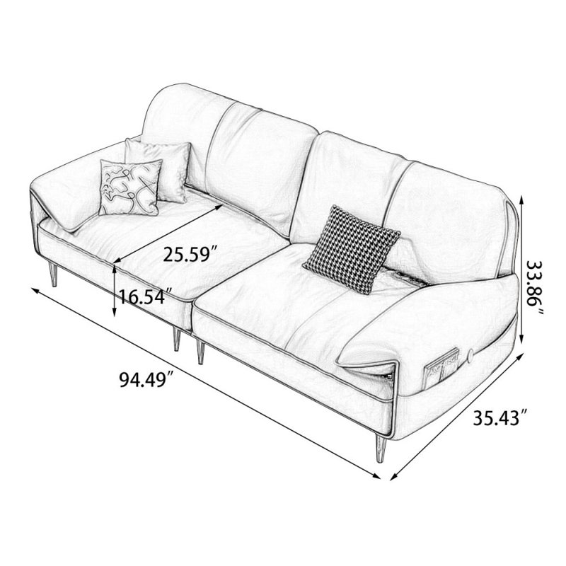 Coussin modulaire en cuir véritable, Brun, H 33,86 po x l 94,49 po x P 35,43 po