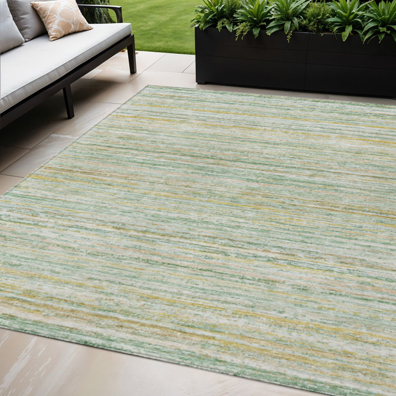 Tapis extérieur lavable rayé vert menthe 5 pi x 8 pi