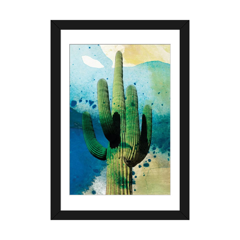 «Cactus Abstract» par Sisa Jasper, reproduction sur toile tendue, Papier d'art encadré noir, Blanc