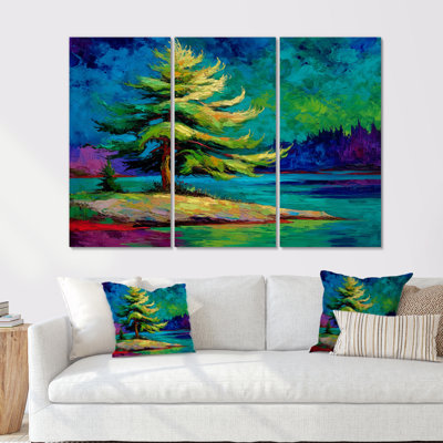 «Vibrant Green Pine Trees Morning Sun», ensemble d'art mural pin