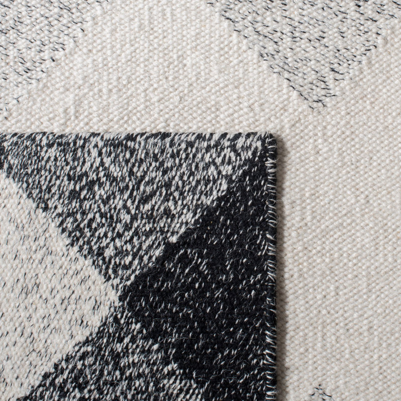 Stambaugh Flat Weave Wool/Cotton Geometric Rug in Black, Rectangle 4' x 6'