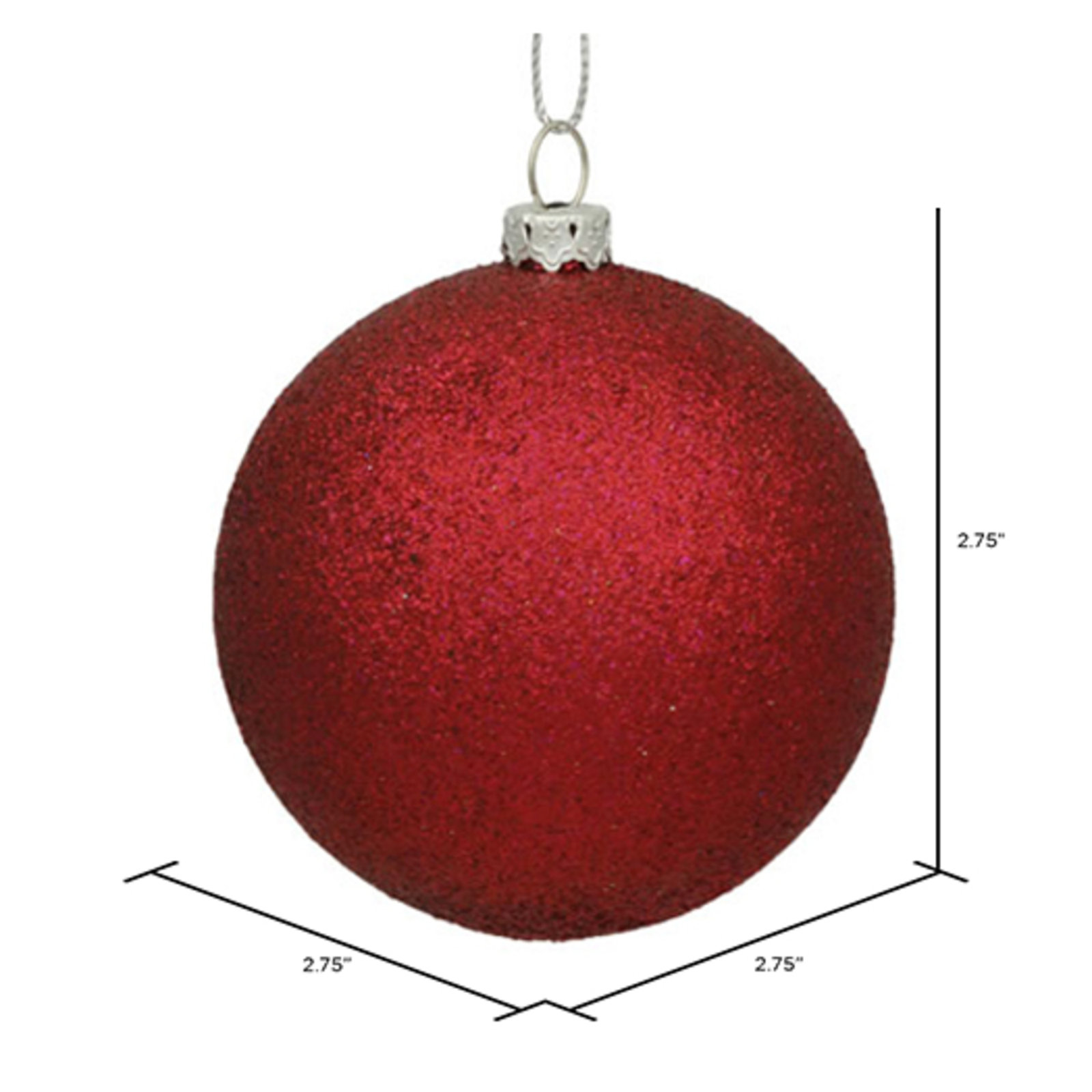 Holiday Décor Ball Ornament, 2.75" H x 2.75" W x 2.75" D, Wine Glitter