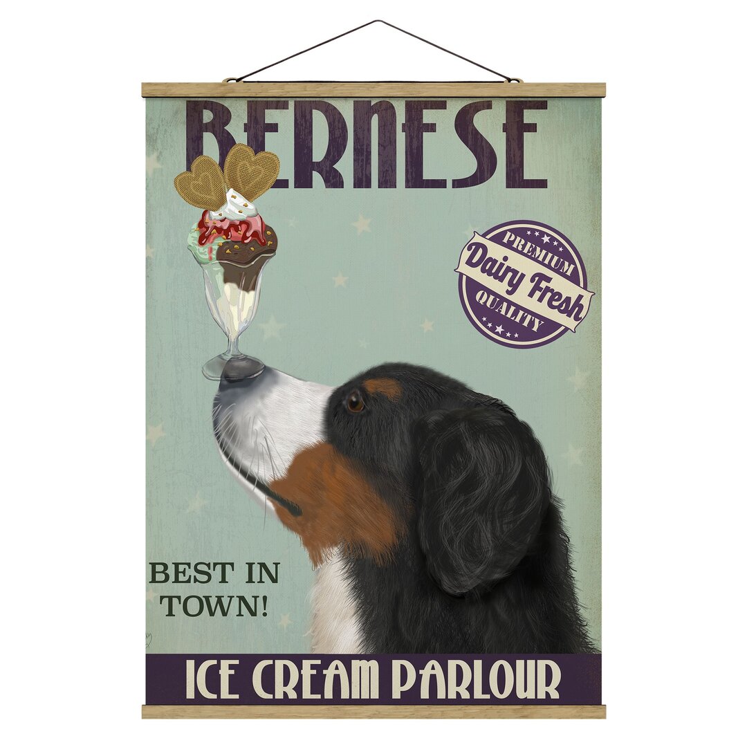 Stoffbild Berner Sennenhund mit Eiscreme