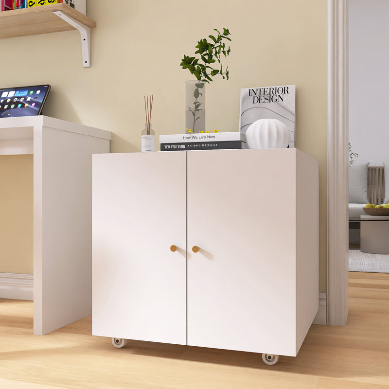 White Metal Mobile Printer Stand with Storage Cabinet