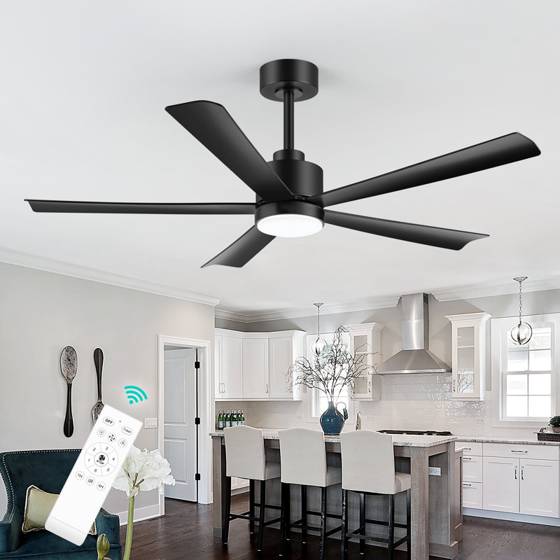 Raguel 52" 5-Blade Downrod Ceiling Fan with LED Light and Remote Control, Matte Black
