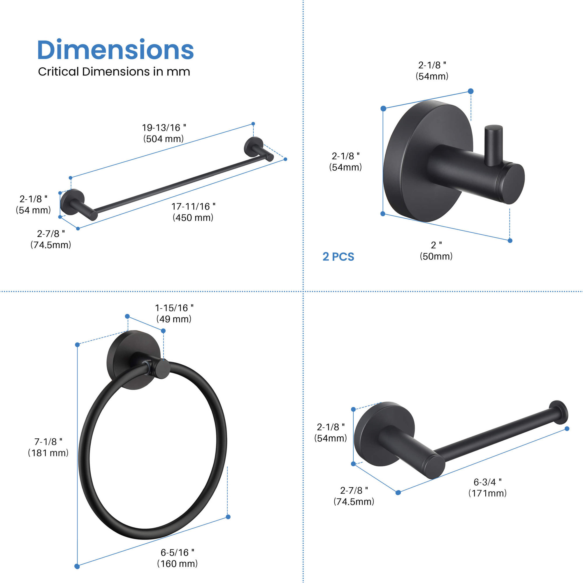 5 - Piece Bathroom Hardware Set, Matte Black