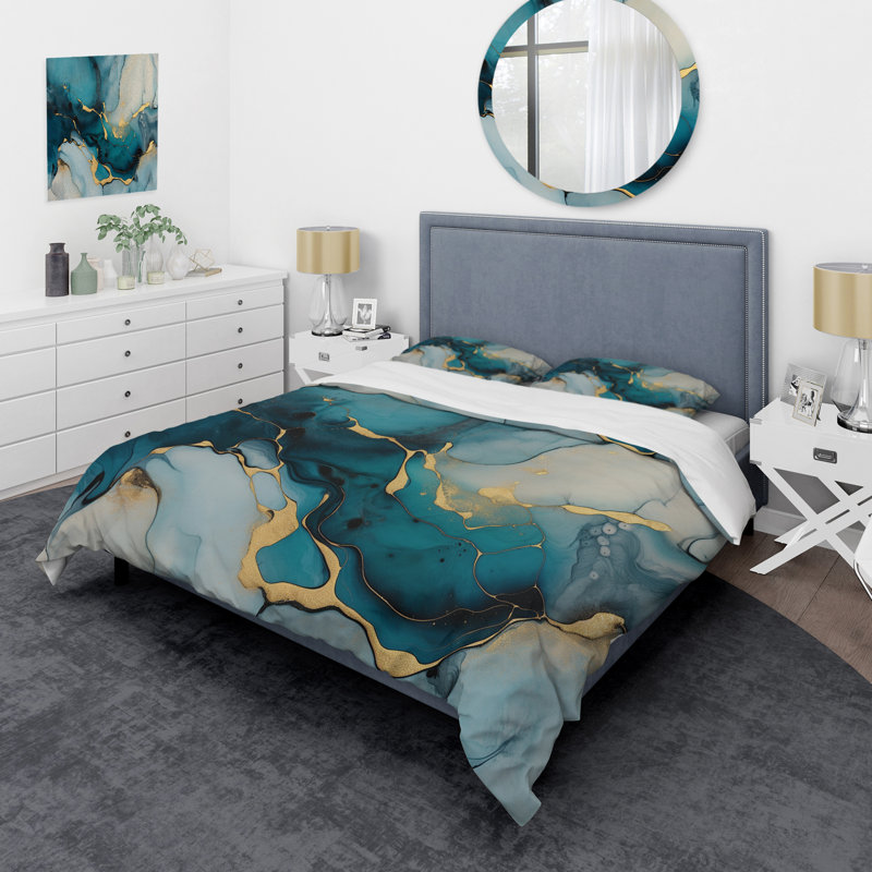 Ensemble de housse de couette en microfibre / polyester infusé d'or turquoise