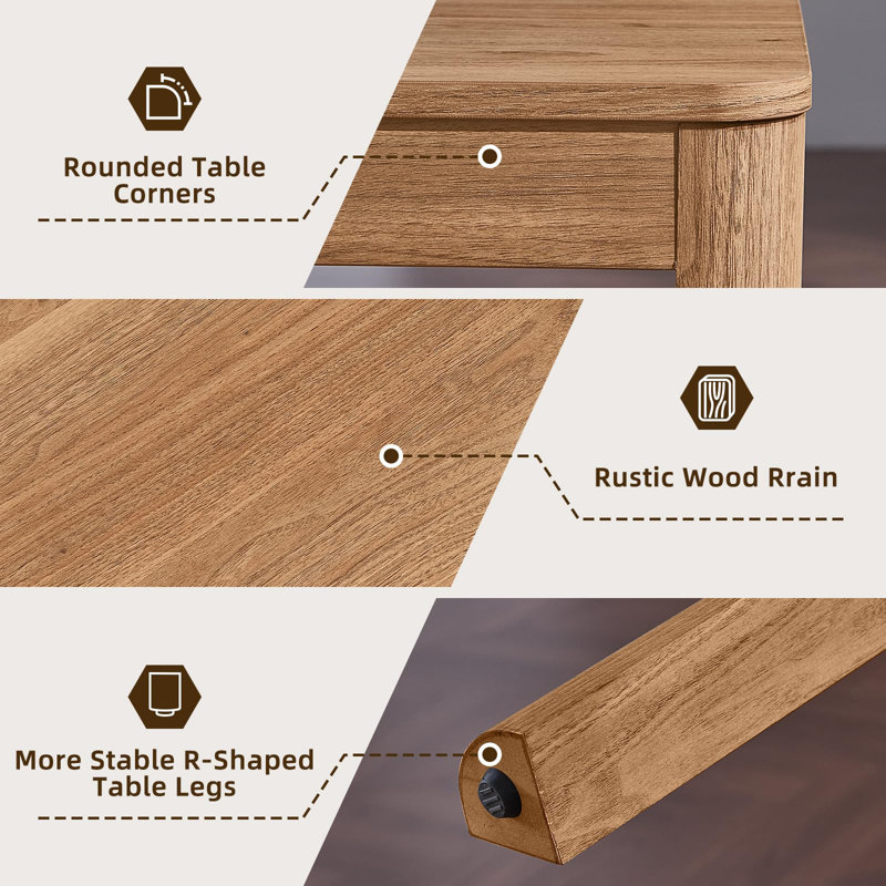 Ensemble de 3 tables gigognes Farmhouse, ensemble de table de salon avec coins arrondis et 4 pieds de table épaissis