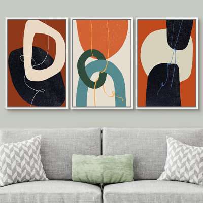 " Mid-Century Geometric Rings Abstract Shapes Illustrations Modern Art Decor Nordic Minimal Colorful " 3 Piece Art Print