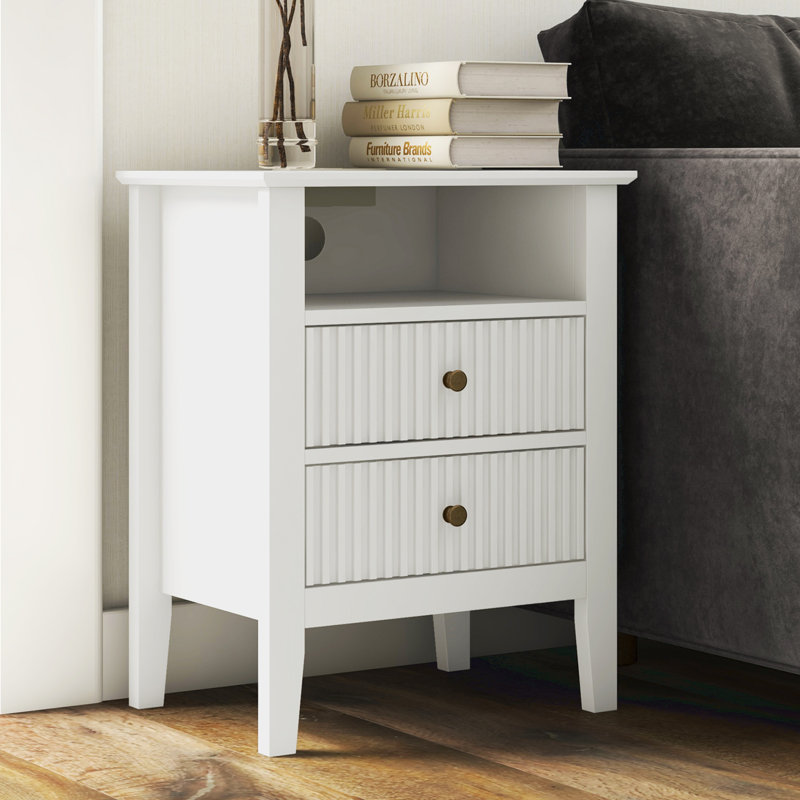 Amberrae 2 Drawer Bedside Table,   White 