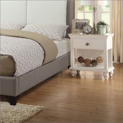 Modern White Bedroom Nightstand with 1 Drawer &amp; Shelf