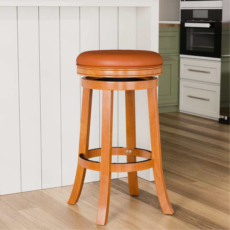 Tabouret de bar de 30 po avec aspect naturel, siège en cuir de selle, commodité pivotante, rembourrage confortable, structure en bois franc, conception à pieds évasés pour une stabilité et une durabilité de style, une action élégante, une solidité