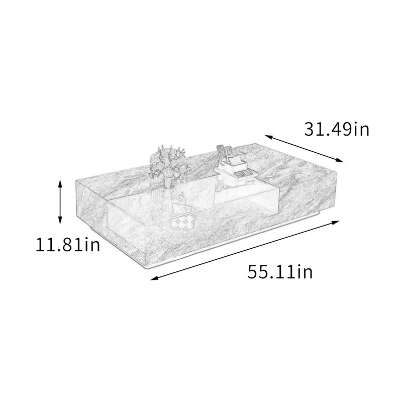 Table basse rectangulaire en ardoise avec rangement ouvert, Noir/gris, H 11,81 po x L 55,11 po x l 31,49 po