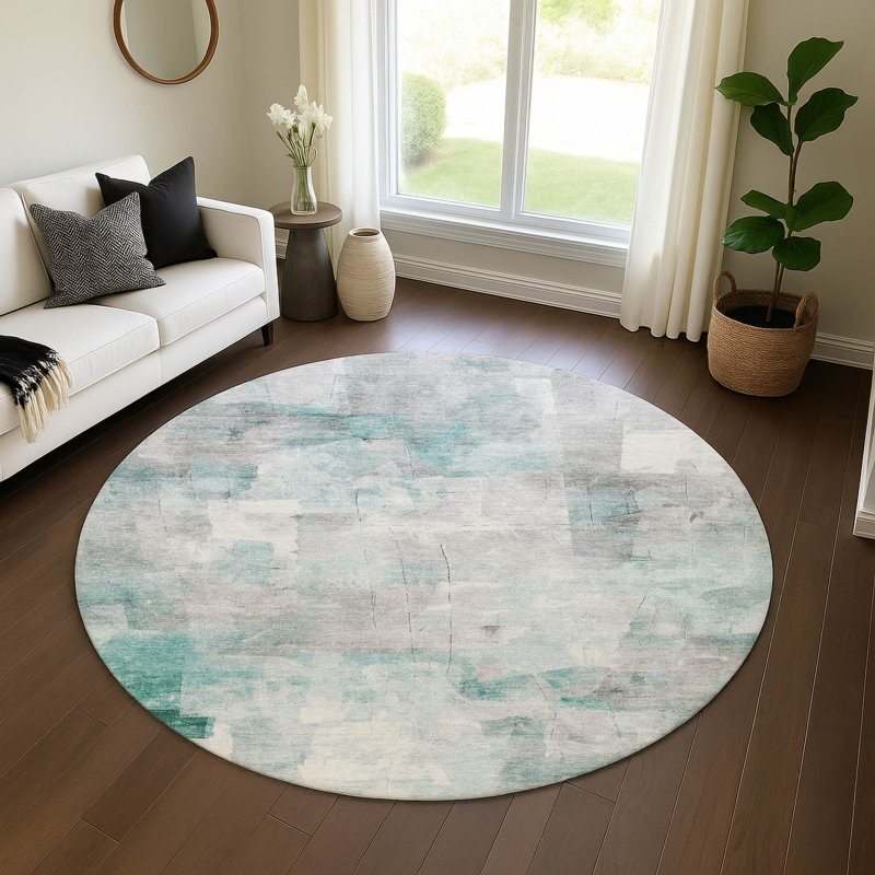 Premium Machine Washable Milardo AMF1697 Blocks Rug, Round 8'