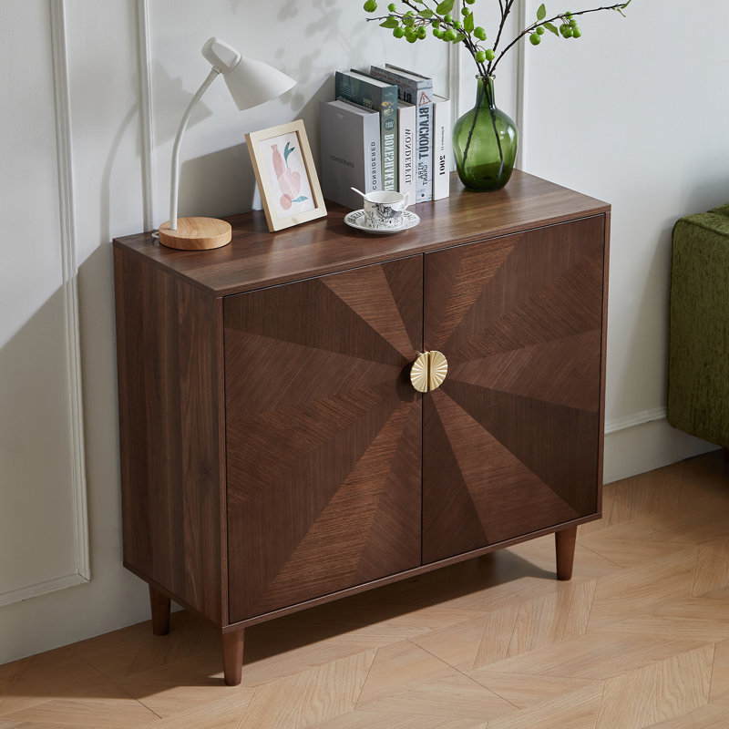 Stylish 39.4” Vintage Style Wooden Sideboard with Decorative Gradient Doors - Versatile Storage Cabinet with Decorative Gradient Doors, Perfect for Living Room or Dining Room