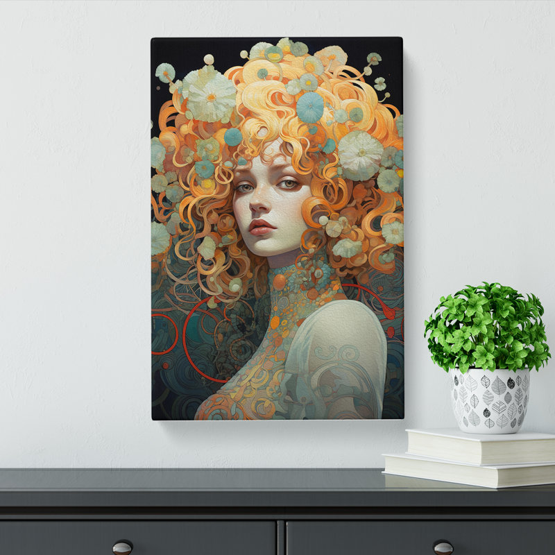 Woman With Curls Nouveau - Art Prints - Wrapped Canvas, 76cm H x 50cm W x 3cm D