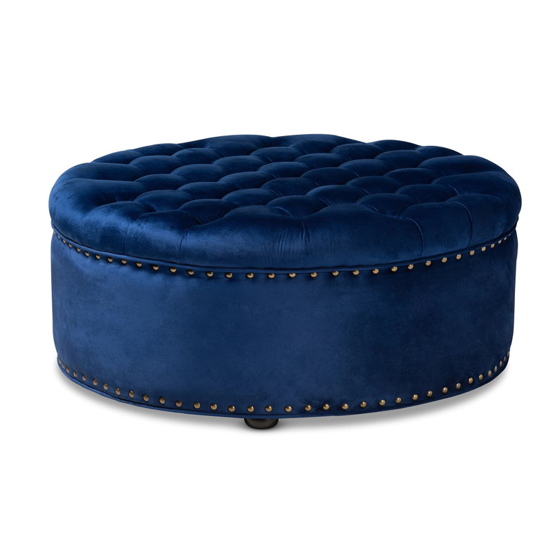 Croom 90cm Wide Tufted Round Footstool Ottoman, Blue