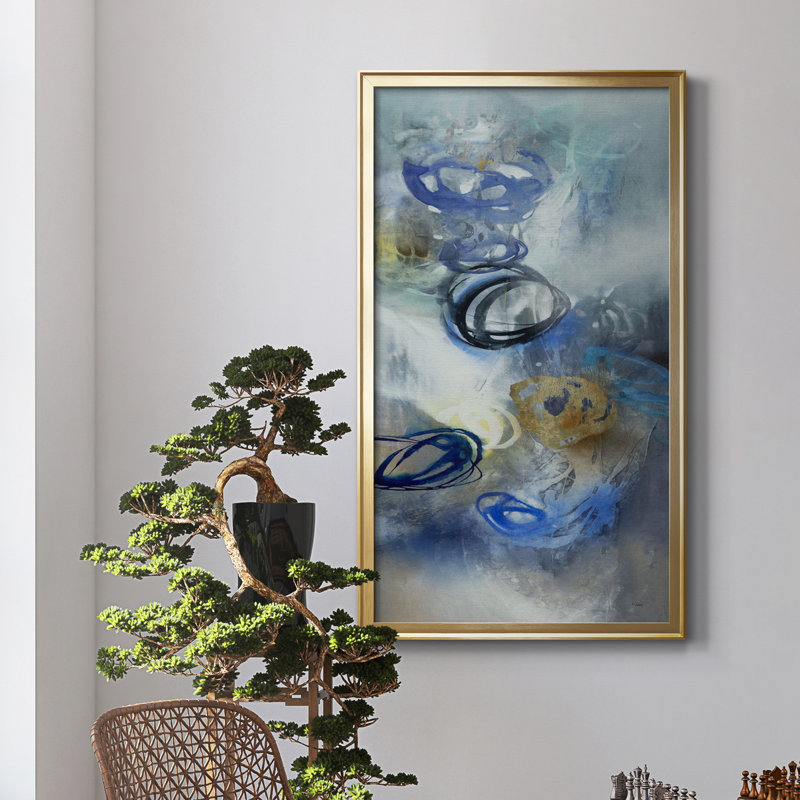 «Water Roses II», reproduction d'art, H 22,5 po x l 42,5 po x P 1,5 po, Toile encadrée dorée, Pas de tapis