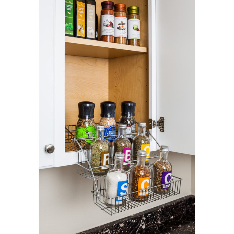 Chrome-Finished Steel 3-Tier Pull Down Spice Rack for 15" Cabinets