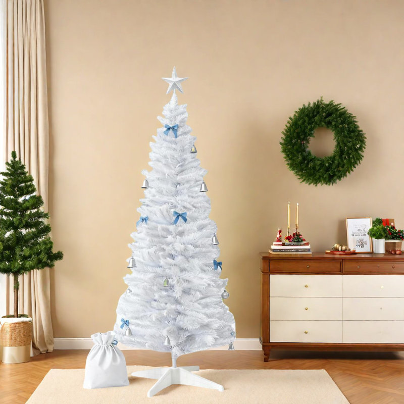 Arbre de Noël blanc facile à ranger, structure en métal avec style hivernal, utilisation familiale intérieure