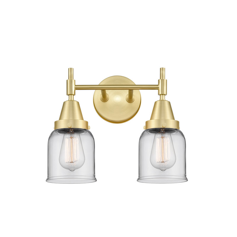 Éclairage pour meuble-lavabo à 2 lumières à intensité variable Gayle, Ampoule DEL rétro 4 watts, Transparent, Laiton satiné