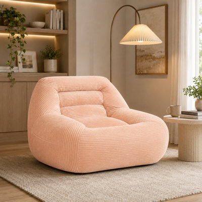 Pouf en velours côtelé rose, mini divan moelleux et confortable comme un nuage, fauteuil pouf douillet pour adulte, idéal pour le salon, la chambre, la résidence étudiante et l'appartement, parfait pour se détendre et lire.