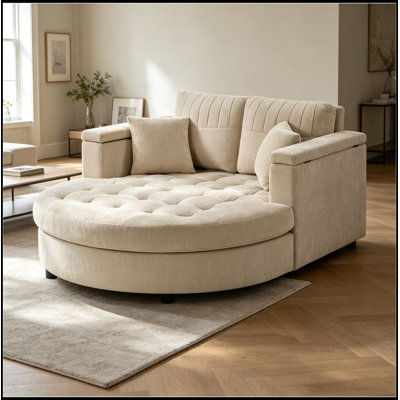 Curved Chaise Lounge with Tufted Seat and Detachable Pillows